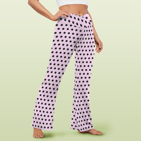 Polka Dot High Waist Crossover Tummy Control Flare Leggings