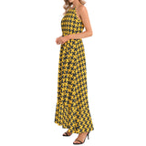 Houndstooth Ruffle Hem Halter Neck Maxi Dress