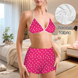 hearts fuchsia print 2A Women's Flannel Bikini Top & Shorts Pajamas