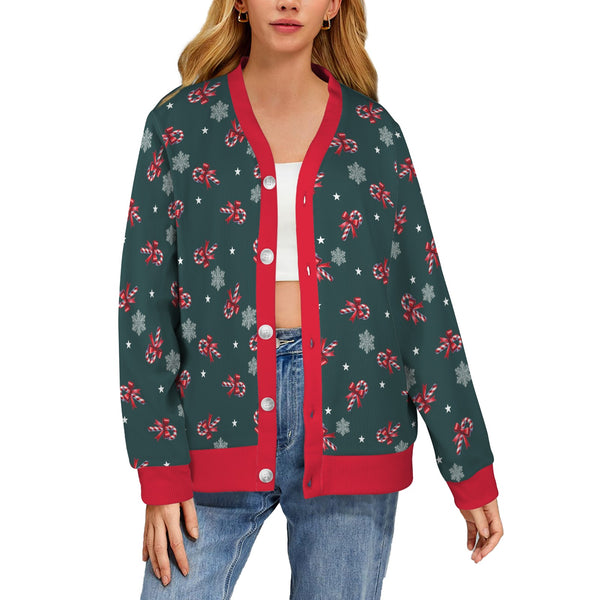 xmas print 2 Women's Ribbed Cardigan (Model H73)