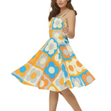 Retro Petals Sleeveless Square Neck Flare Hem Midi Dress