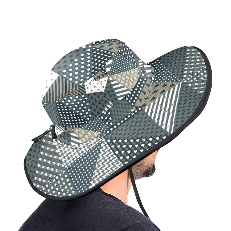 xmas split tone patchwork print Wide Brim Bucket Hat