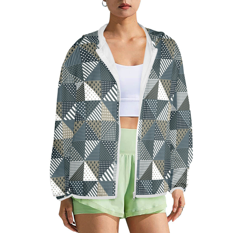 xmas split tone patchwork print Women's Lightweight Sun Protection Hoodie (Model H62)