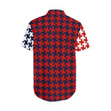 Americana Houndstooth Men's Short Sleeve Shirt with Lapel Collar (Model T54)