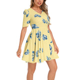Short Sleeve Ruched Bust Flared Hem Dress