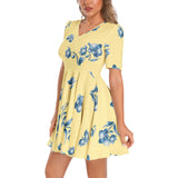 Short Sleeve Ruched Bust Flared Hem Dress