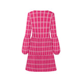 pink plaid print 2B V-Neck Loose Fit Dress (Model D62)