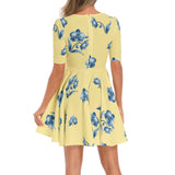 Short Sleeve Ruched Bust Flared Hem Dress
