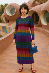 Multicolored Snakeskin Long Sleeve Bodycon Dress