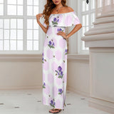 apiary print hex small Women's Off Shoulder Ruffle Boat Neck Dress (Model D71)