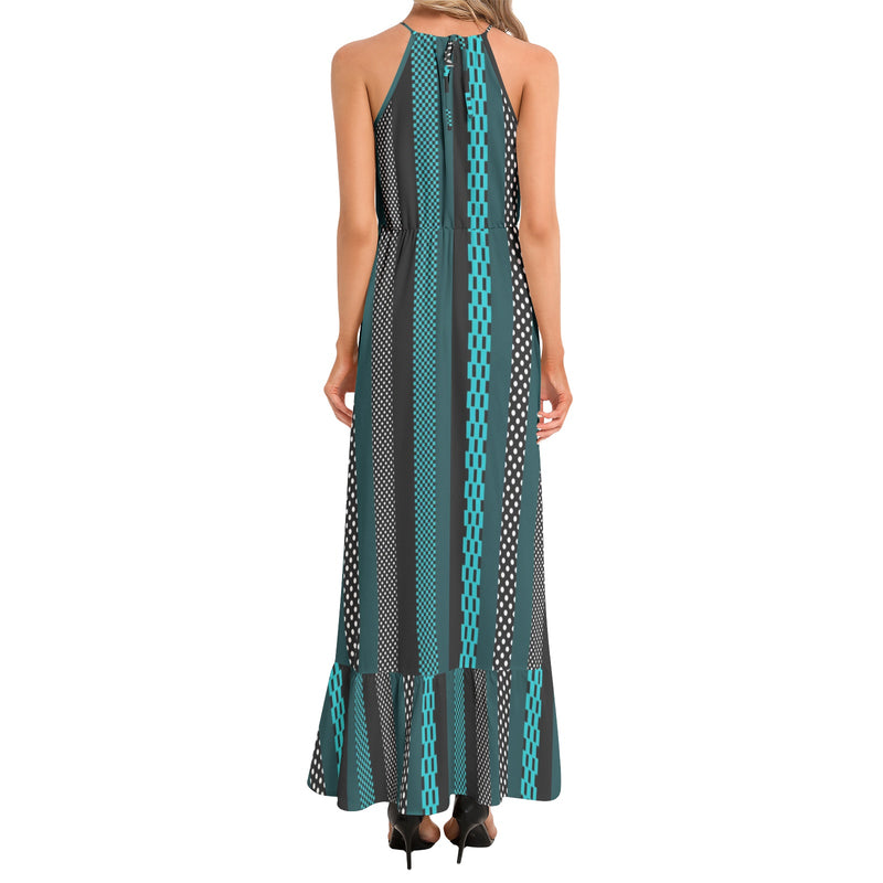 Ruffle Hem Halter Neck Maxi Dress