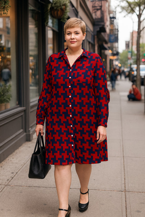 Houndstooth Women's Button Up Shirt Dress