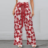 maroon solid print 2 Strappy Elastic Waist Wide Leg Pants with Pockets