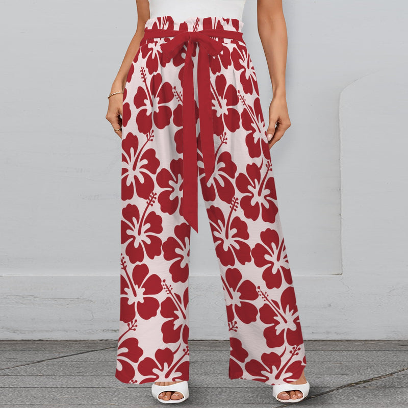 maroon solid print 2 Strappy Elastic Waist Wide Leg Pants with Pockets
