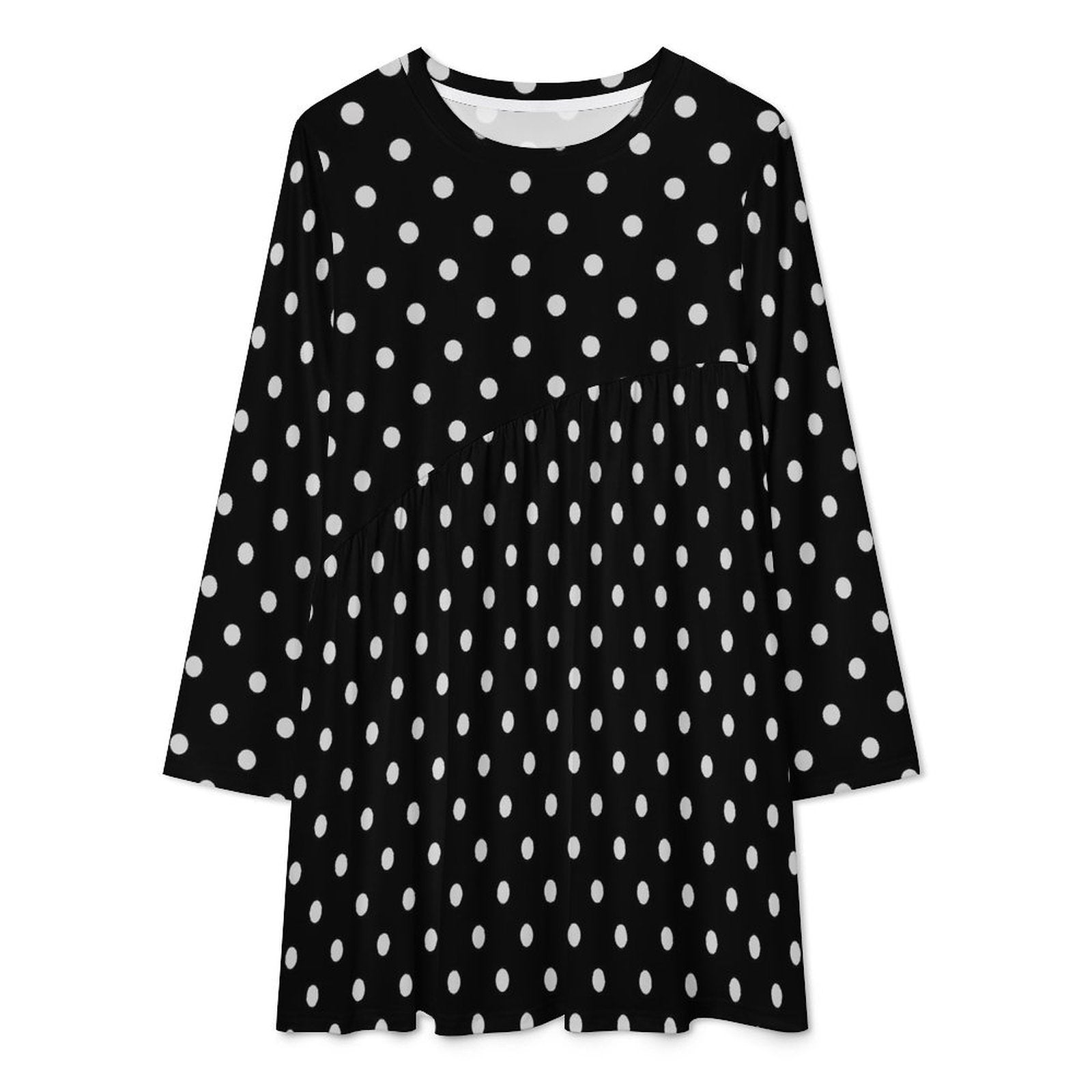 black pattern dress shirt Polka Dot Smocked Long Sleeve Maxi Dress main image 1