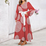 Shephard's Race Round Neck Long Sleeve Belted Maxi Dress