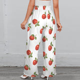 apple solid print Strappy Elastic Waist Wide Leg Pants with Pockets