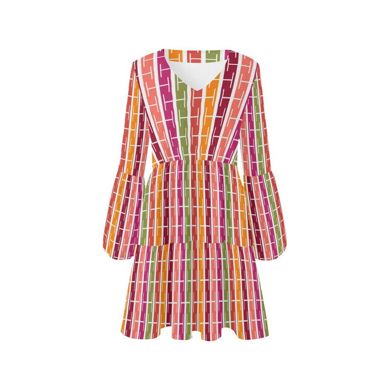 lifesaver colored print V-Neck Loose Fit Dress (Model D62)