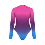 pink blue gradient print 4 Backless Long Sleeve One-Piece Swimsuit (Model S60)