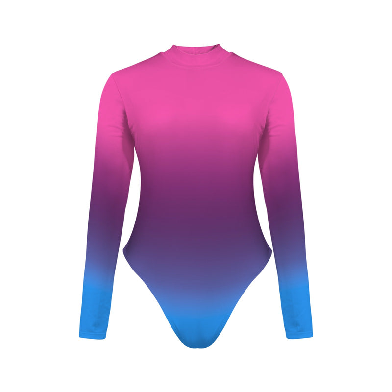 pink blue gradient print 4 Backless Long Sleeve One-Piece Swimsuit (Model S60)