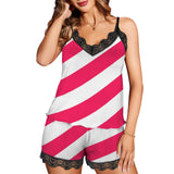 pink striped print 5C Women's Lace Camisole Pajama Set