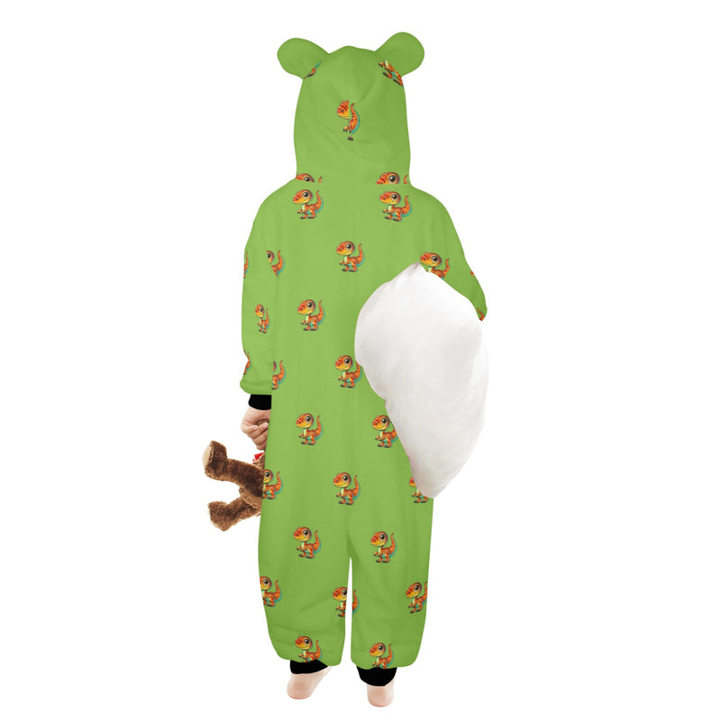 dinosaur print 10 AB One-Piece Zip up Hooded Pajamas for Little Kids