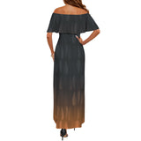 raindrop coke colors Women's Off Shoulder Ruffle Boat Neck Dress (Model D71)