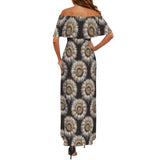 sunflower print 4B Women's Off Shoulder Ruffle Boat Neck Dress (Model D71)