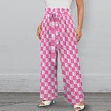 purple eclectic stripe print 2A Strappy Elastic Waist Wide Leg Pants with Pockets