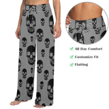 skull and bones print 30Z Women's Wide Leg Lounge Pants (Model L77)