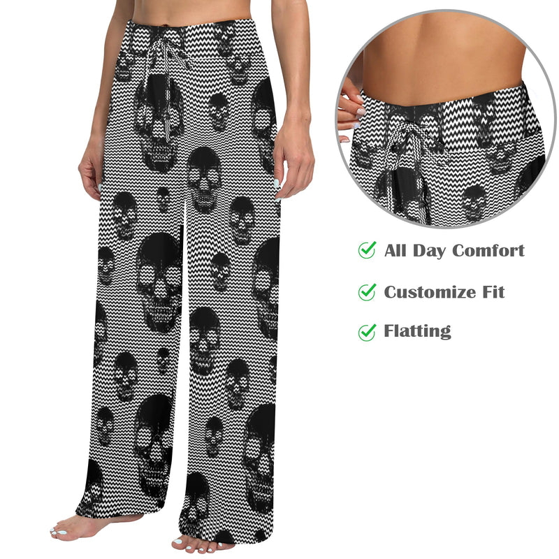skull and bones print 30Z Women's Wide Leg Lounge Pants (Model L77)
