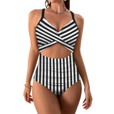 bw print Women's Twist Front Tie Back Swimsuit (Model S57)