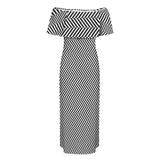 Herringbone Leggings Women's Off Shoulder Ruffle Boat Neck Dress (Model D71)