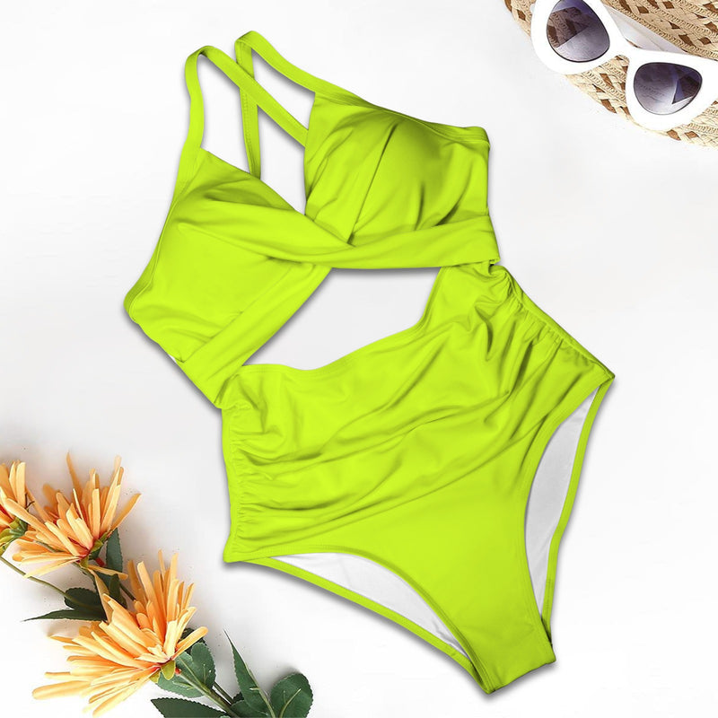 Neon Green Women's Twist Front Tie Back Swimsuit