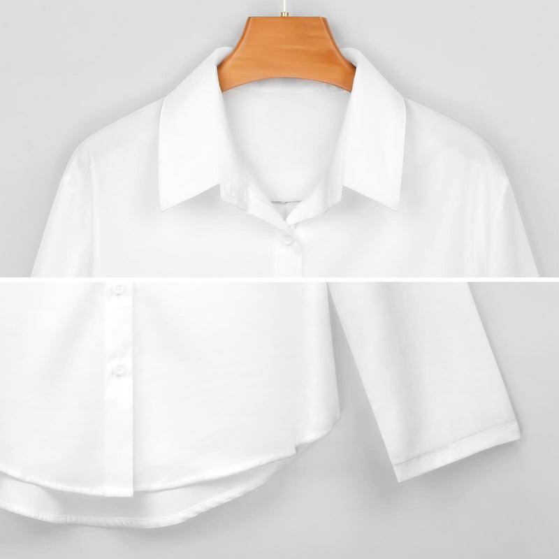 Long Sleeve Blouse (B648) Cropped hem shirt