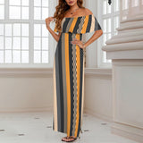 eclectic stripe print Women's Off Shoulder Ruffle Boat Neck Dress (Model D71)