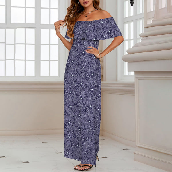 Paisley Royale Women's Off Shoulder Ruffle Boat Neck Dress (Model D71)