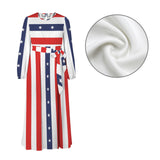 Stars and Stripes Round Neck Long Sleeve Belted Maxi Dress