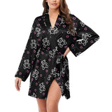 teddy bear and pink hearts print 2A Women's Long Sleeve Belted Night Robe