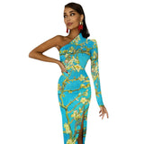 One-Shoulder Slit Maxi Dress Half sleeve split dress