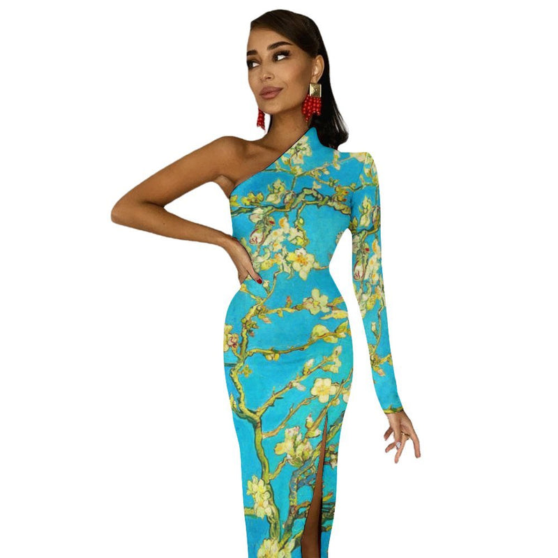 One-Shoulder Slit Maxi Dress Half sleeve split dress