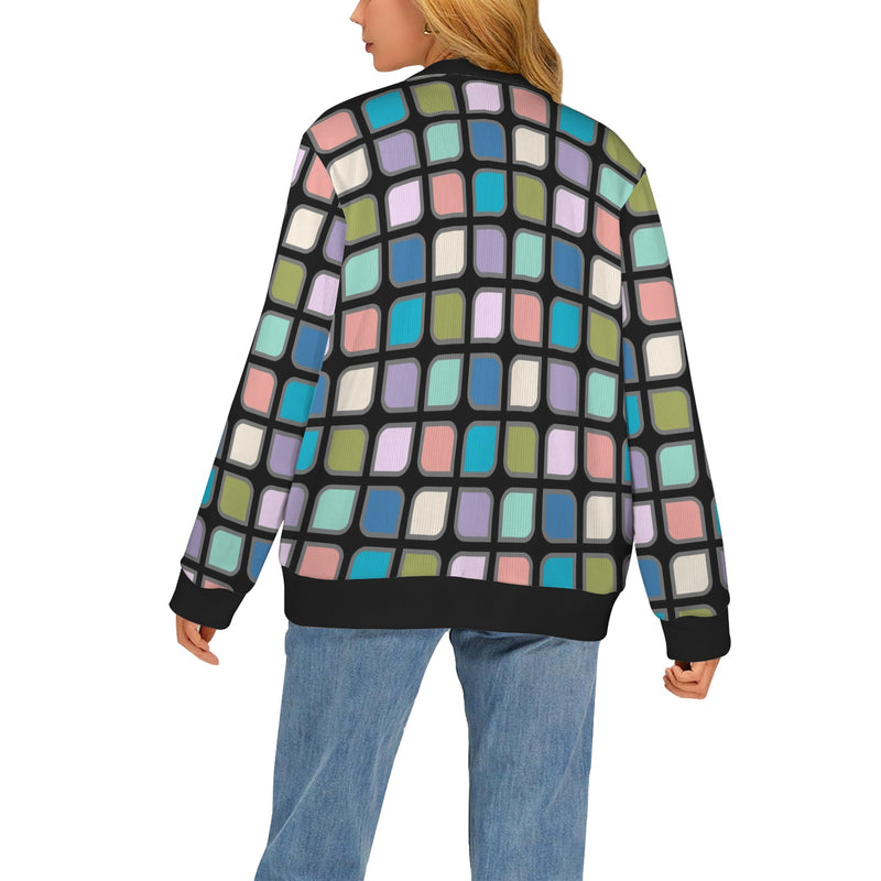 corner square print 9 Women's Ribbed Cardigan (Model H73)