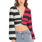Women's Deep V-Neck Lantern Sleeve Crop Top