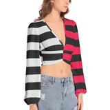 Women's Deep V-Neck Lantern Sleeve Crop Top