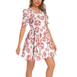 Short Sleeve Ruched Bust Flared Hem Dress