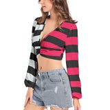 Women's Deep V-Neck Lantern Sleeve Crop Top