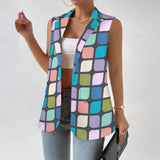 cut corner square print 4 Women's Sleeveless Blazer (Model H71)