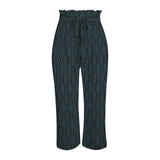 ogee mono green print Strappy Elastic Waist Wide Leg Pants with Pockets