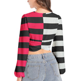 Women's Deep V-Neck Lantern Sleeve Crop Top