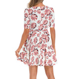 Short Sleeve Ruched Bust Flared Hem Dress